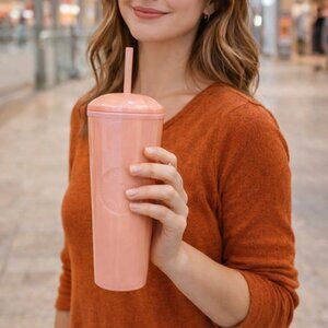 Pink Starbucks cold cup tumbler with straw reusable cup 2021 summer edition new